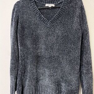 Orvis Chenille V-Neck Navy Blue/Gray Sweater - Women’s XL